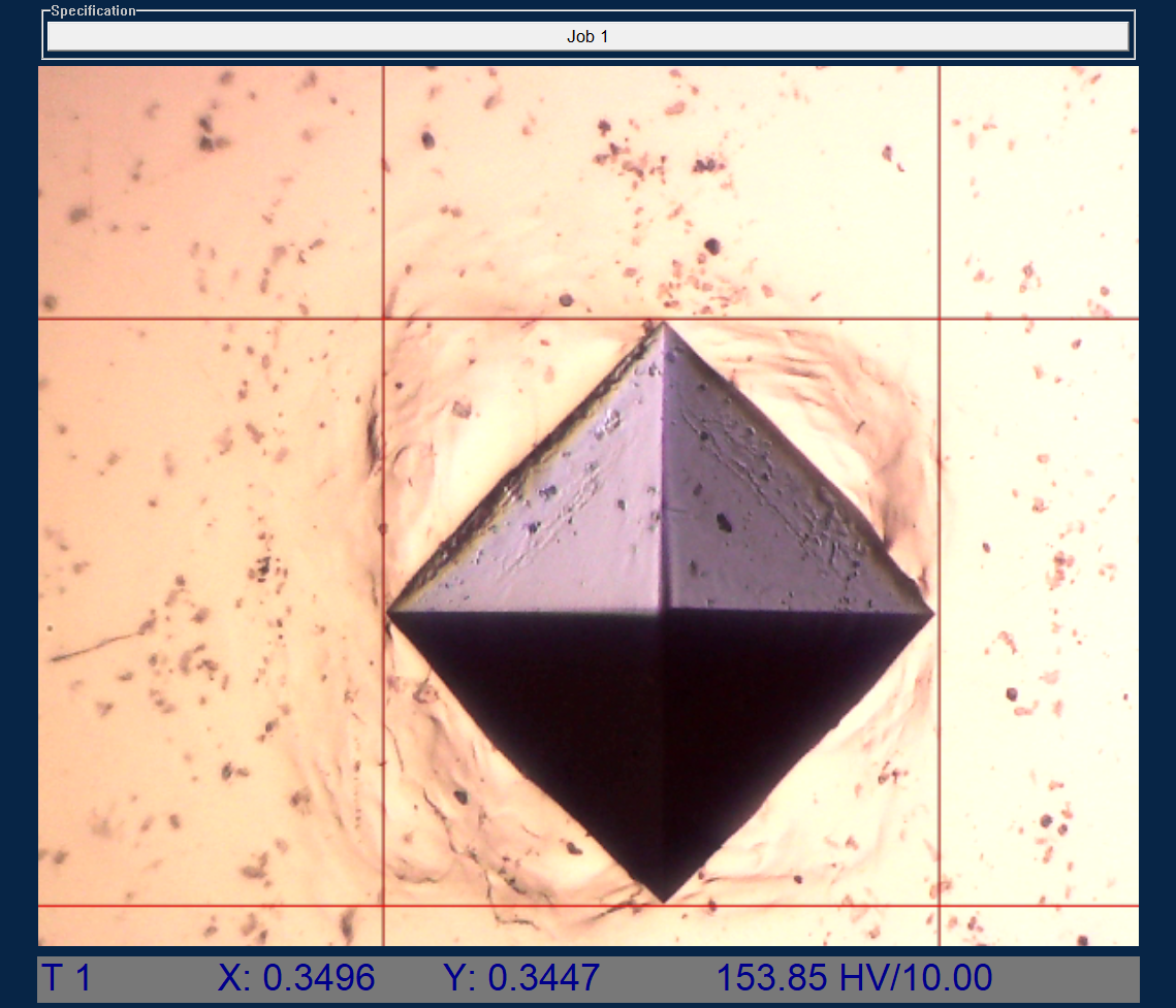 Vickers hardness indentation with measurements